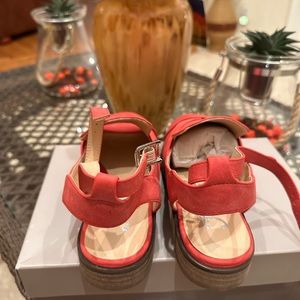 New Franco Sarto sander. In box never used. Suade red.